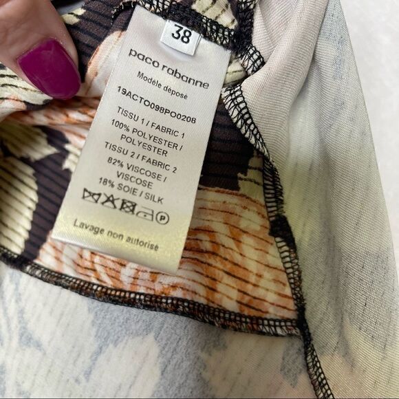 PACO Rabanne Silk Velvet Mixed Media Floral Rose V Neck Blouse 38 - Picture 7 of 8